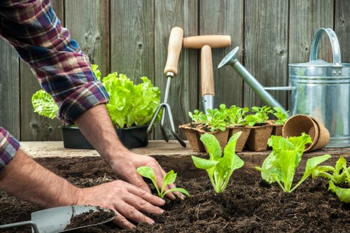 Gardener preparing a service area for work